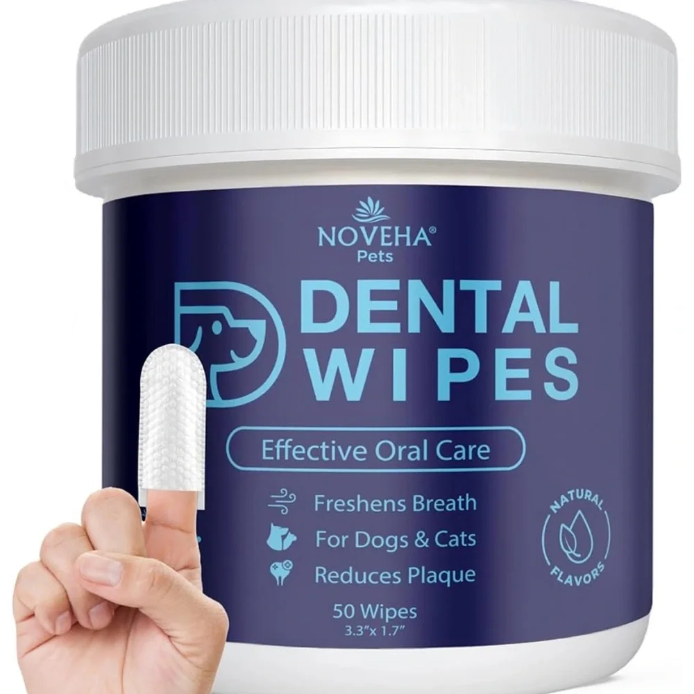 NOVEHA Pets Dogs Cats Dental Finger Wipes 50 Count Jar NWT